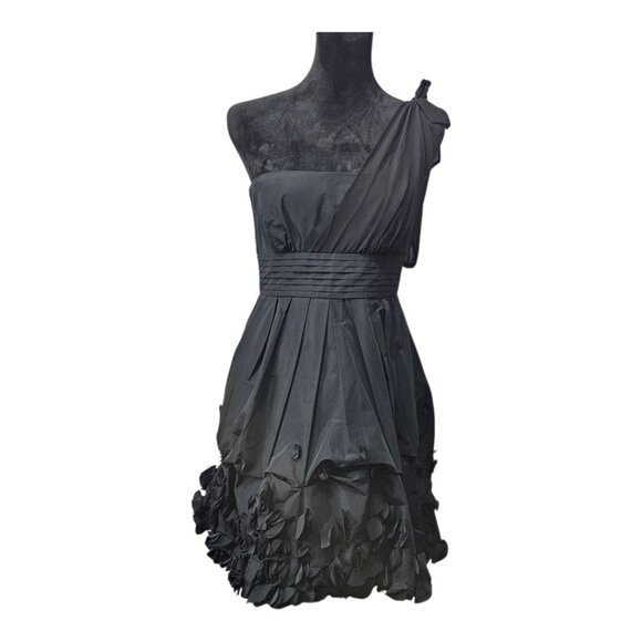 BCBGMaxAzria One Shoulder Sheer Floral Applique Full Bubble Cocktail Dress COA - Picture 1 of 14